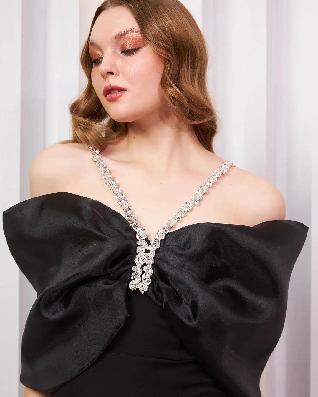 Off-Shoulder Crystal-Strap Draped Satin Maxi Dress 3