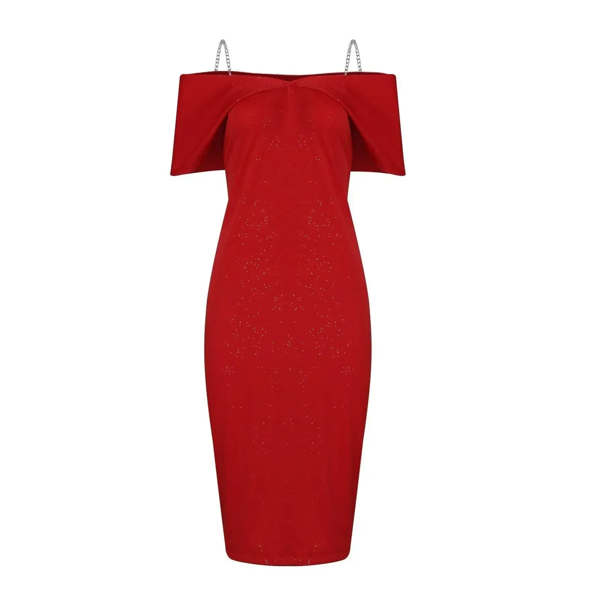 Glitter Off Shoulder Chain Strap Bodycon Mini Dress 4