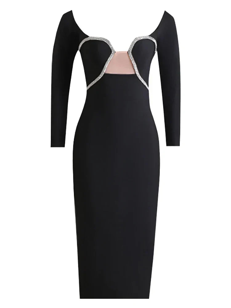 Rhinestone-Trim Long-Sleeve Keyhole Bodycon Midi Dress 7