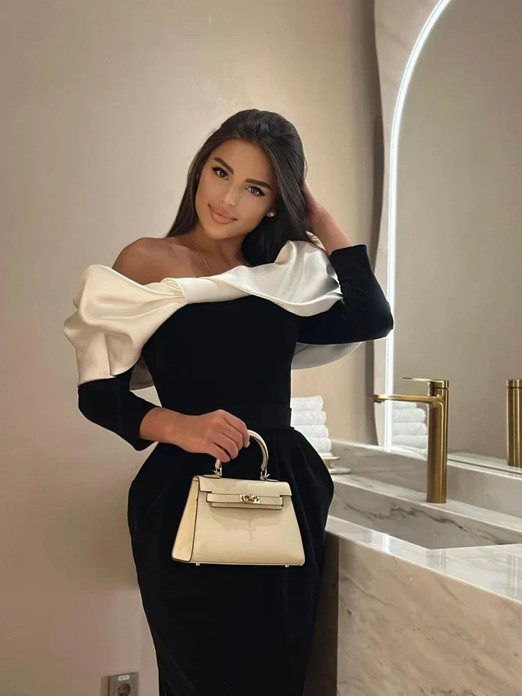 Off Shoulder Long Sleeve Velvet Gown