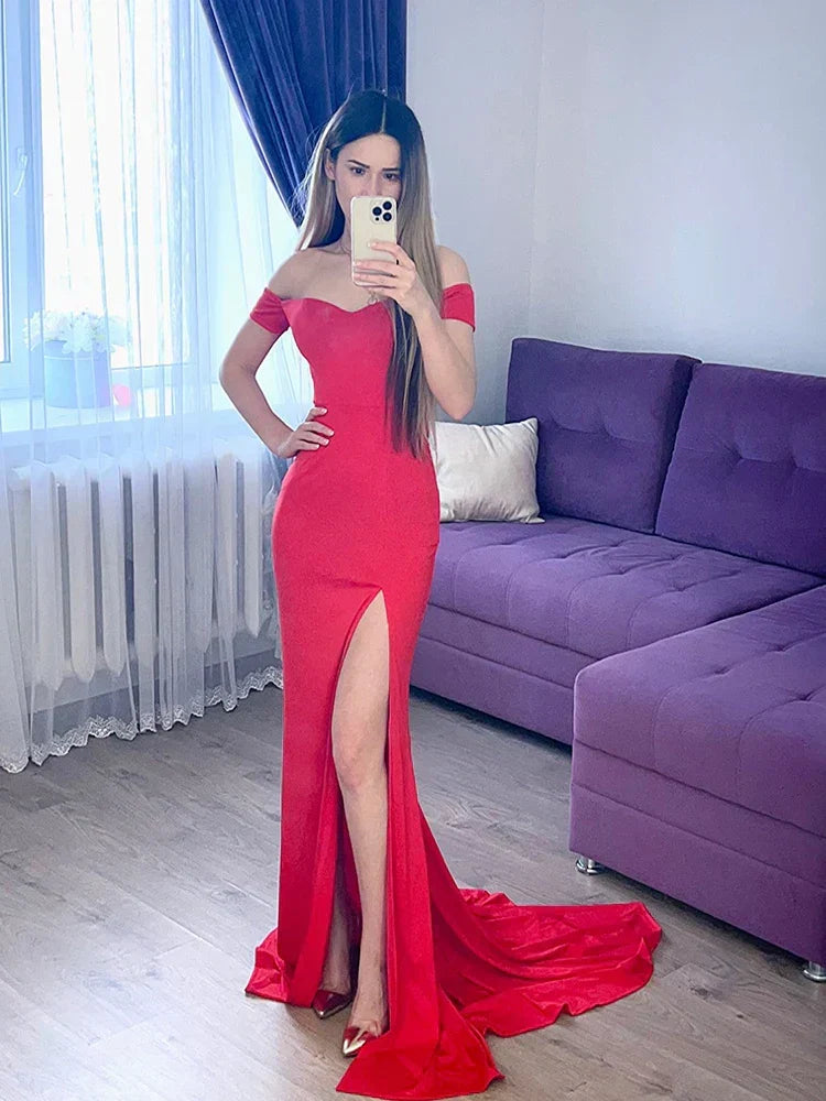 Off Shoulder Sweetheart Slit Mermaid Gown