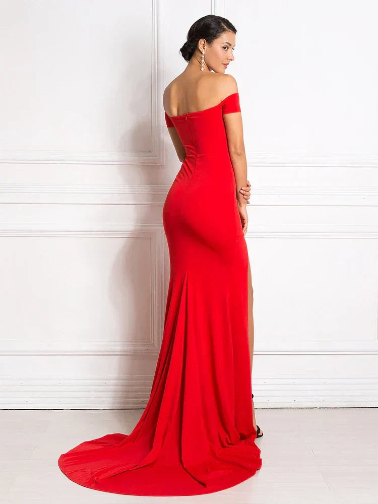 Off Shoulder Sweetheart Slit Mermaid Gown