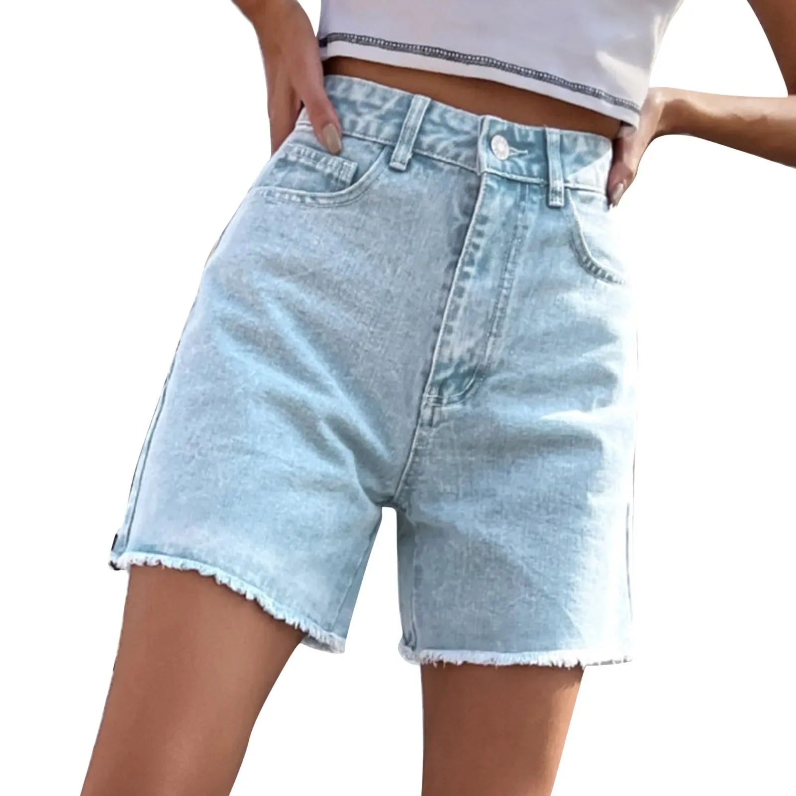 Ripped Hole Hem Denim Hotpants Short