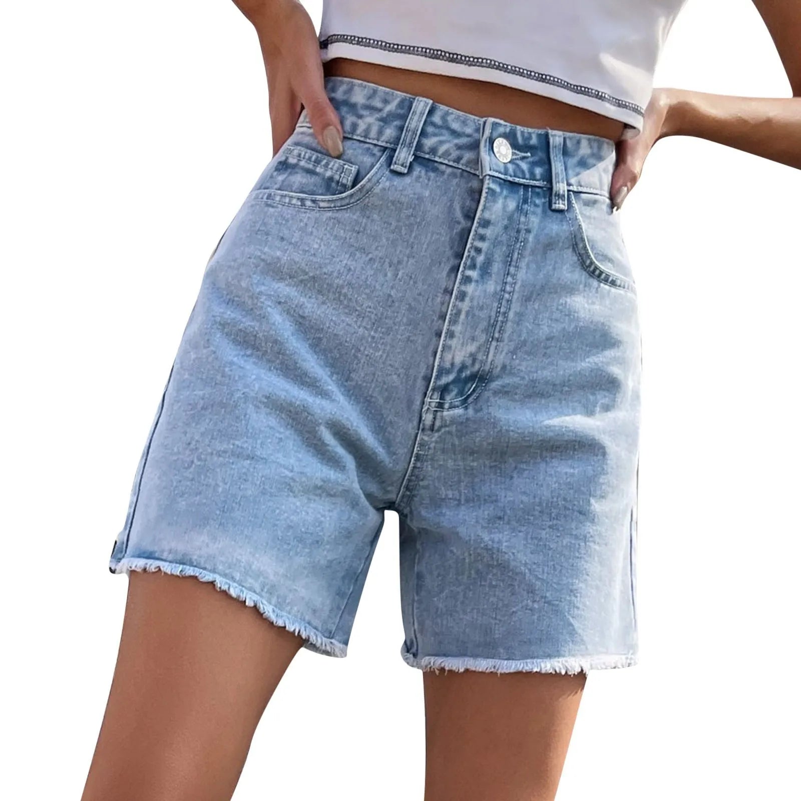 Ripped Hole Hem Denim Hotpants Short