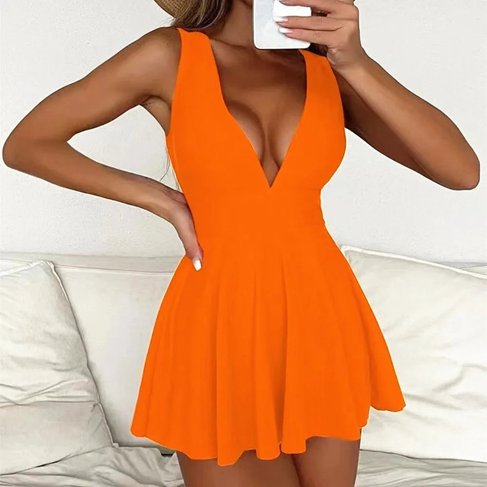 White Black Deep V One Piece Swimsuit