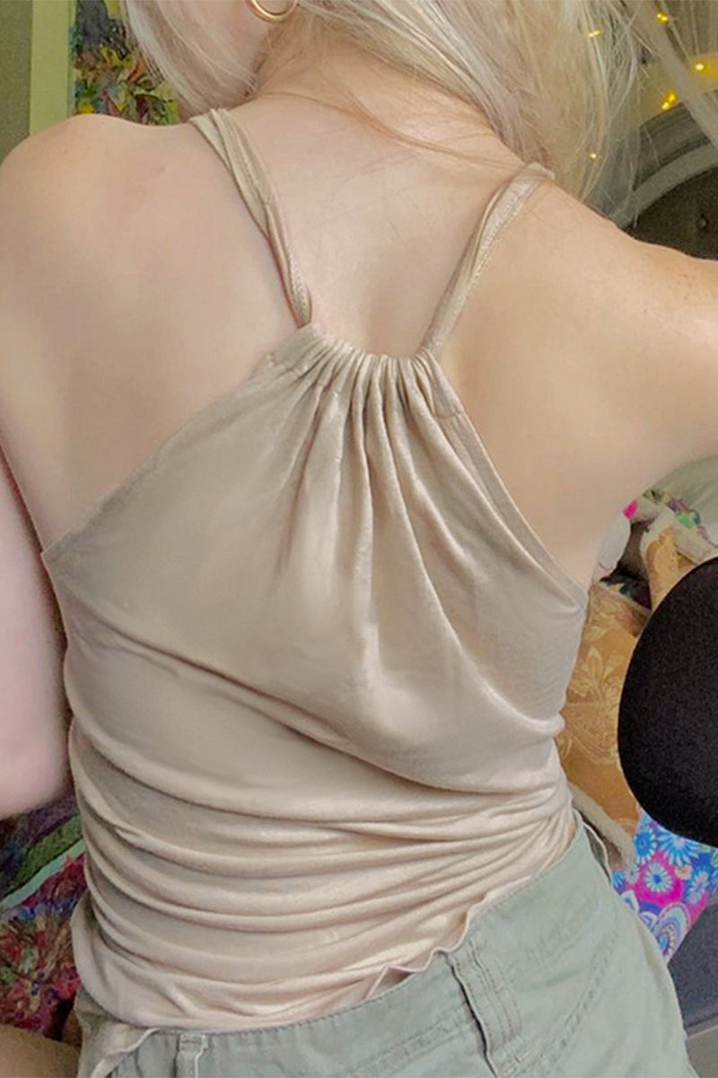 Sexy Solid Color Irregular Stringy Selvedge U Neck Tops - Fashionpara