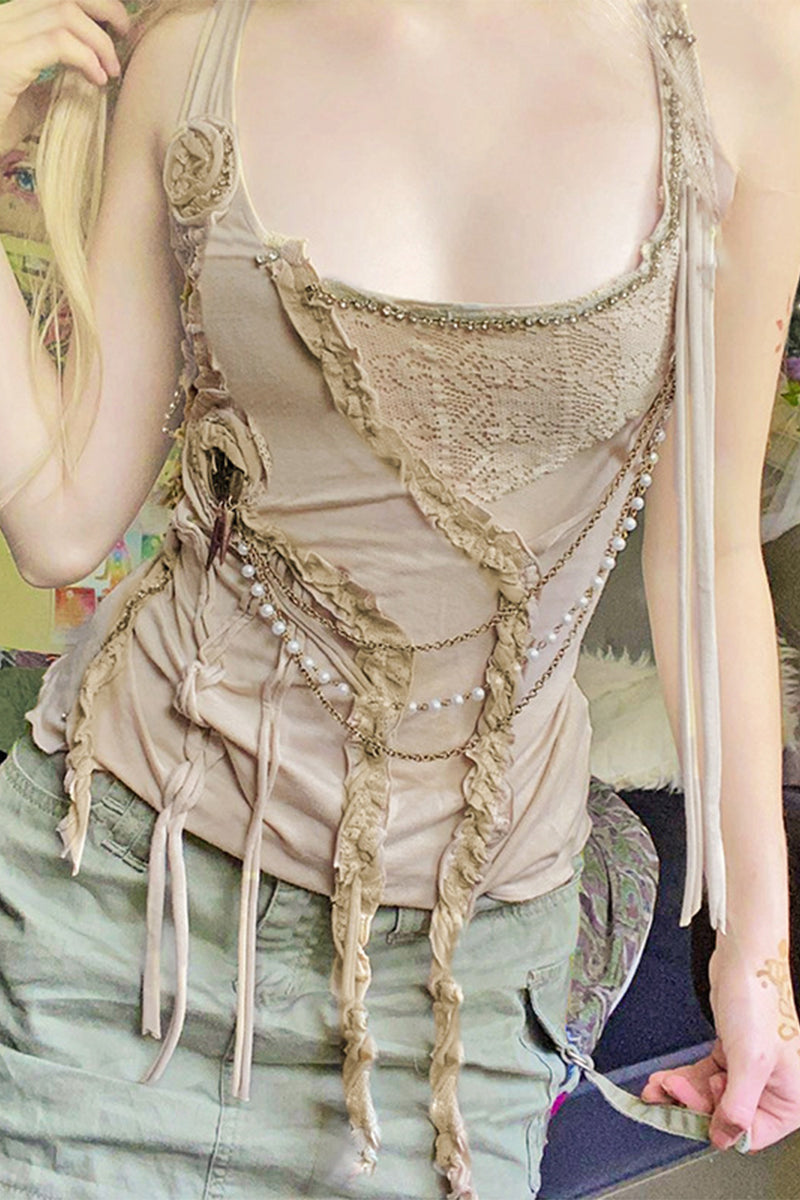 Sexy Solid Color Irregular Stringy Selvedge U Neck Tops - Fashionpara