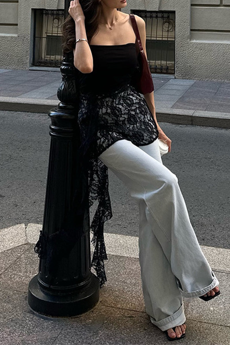 Sexy Solid Color Lace Stringy Selvedge Strapless Tops - Fashionpara