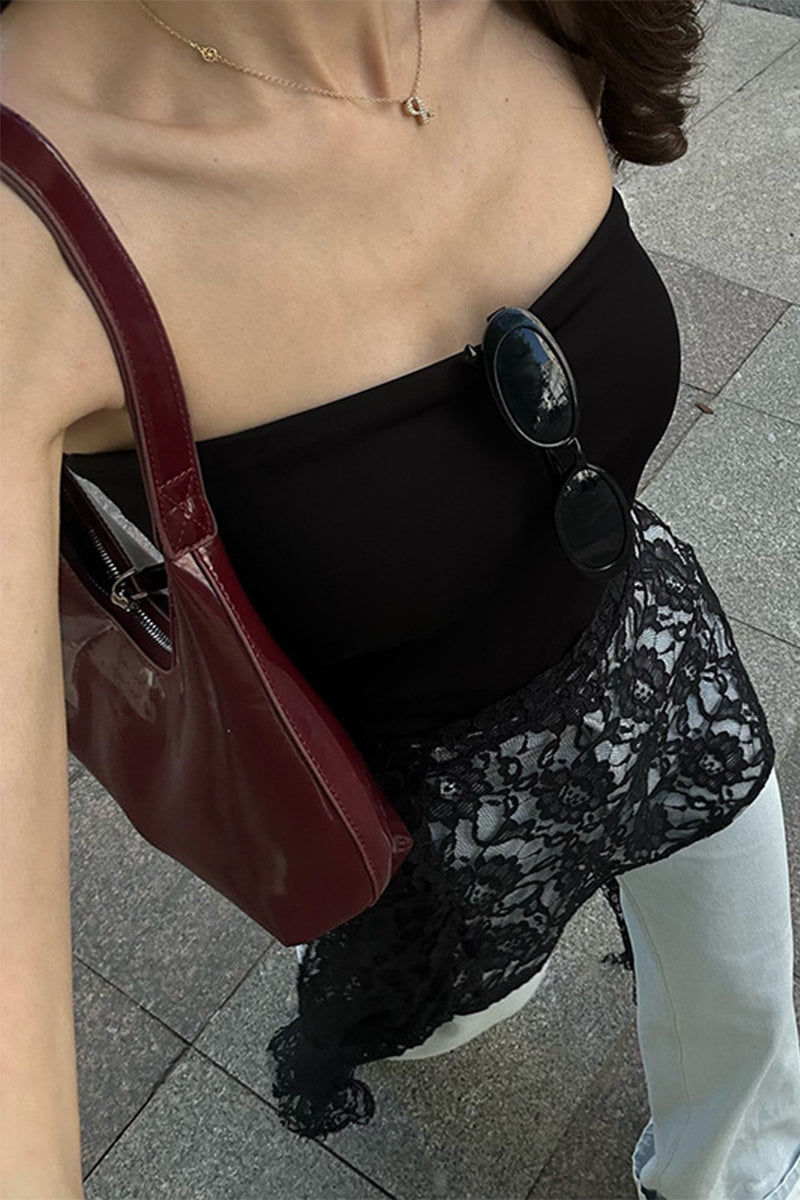 Sexy Solid Color Lace Stringy Selvedge Strapless Tops - Fashionpara