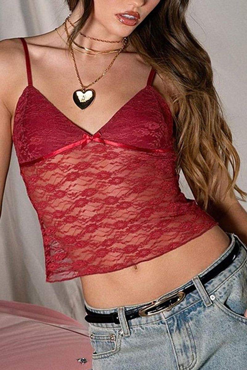 Sexy Solid Color Lace V Neck Tops(3 Colors) - Fashionpara