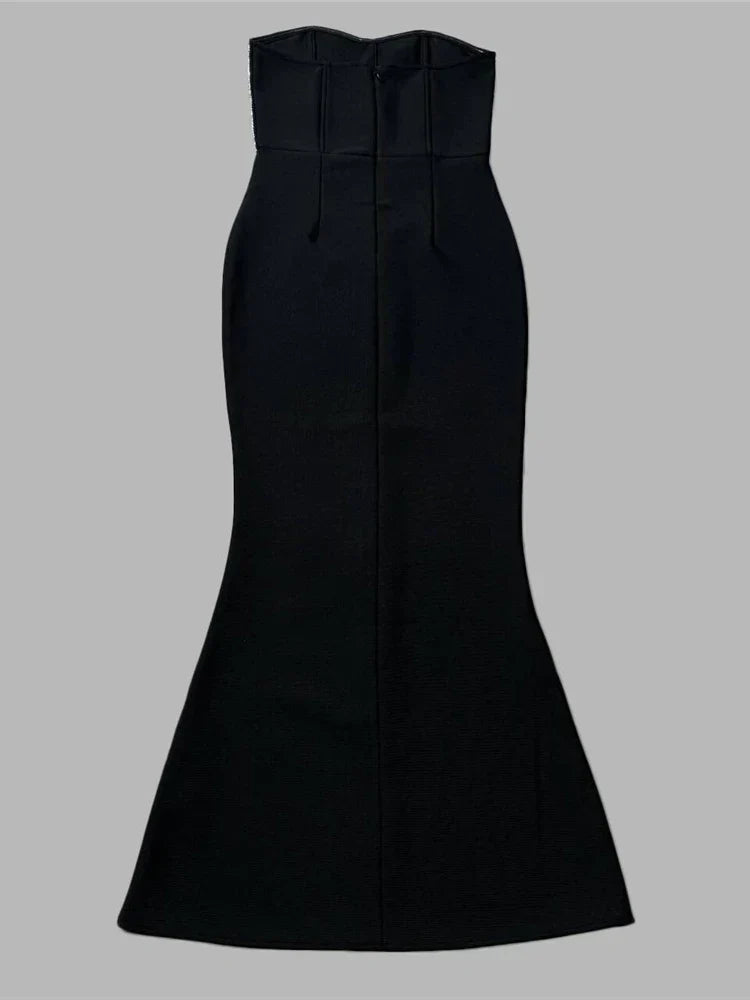 Strapless Beaded Corset Mermaid Midi Dress