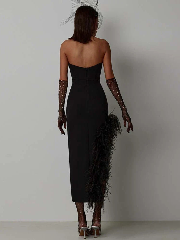 Strapless Feather-Trim Asymmetric-Hem Midi Dress 5