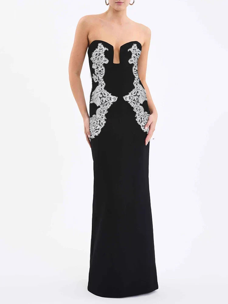 Lace Applique Strapless Sweetheart Mermaid Gown 2