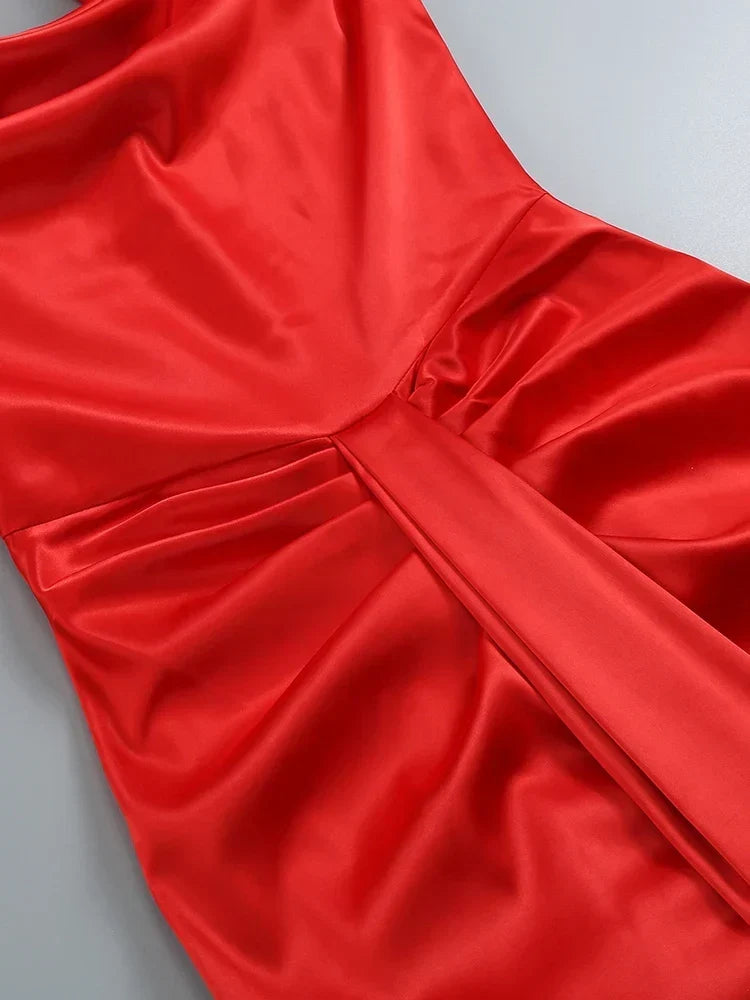 Satin Cowl Neck Ruched Mermaid Evening Gown 6