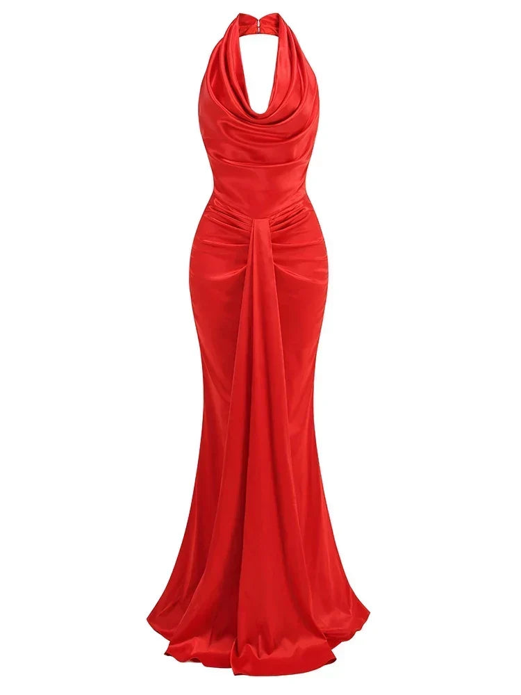 Satin Cowl Neck Ruched Mermaid Evening Gown 7