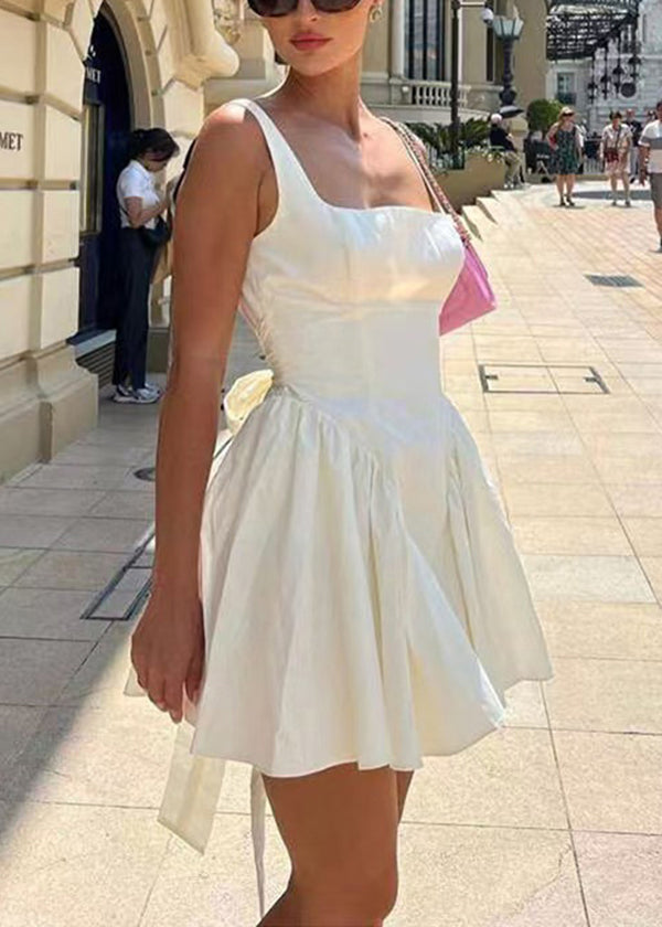 Sexy White Backless Bow Lace Up Mid Dress Summer - View 4