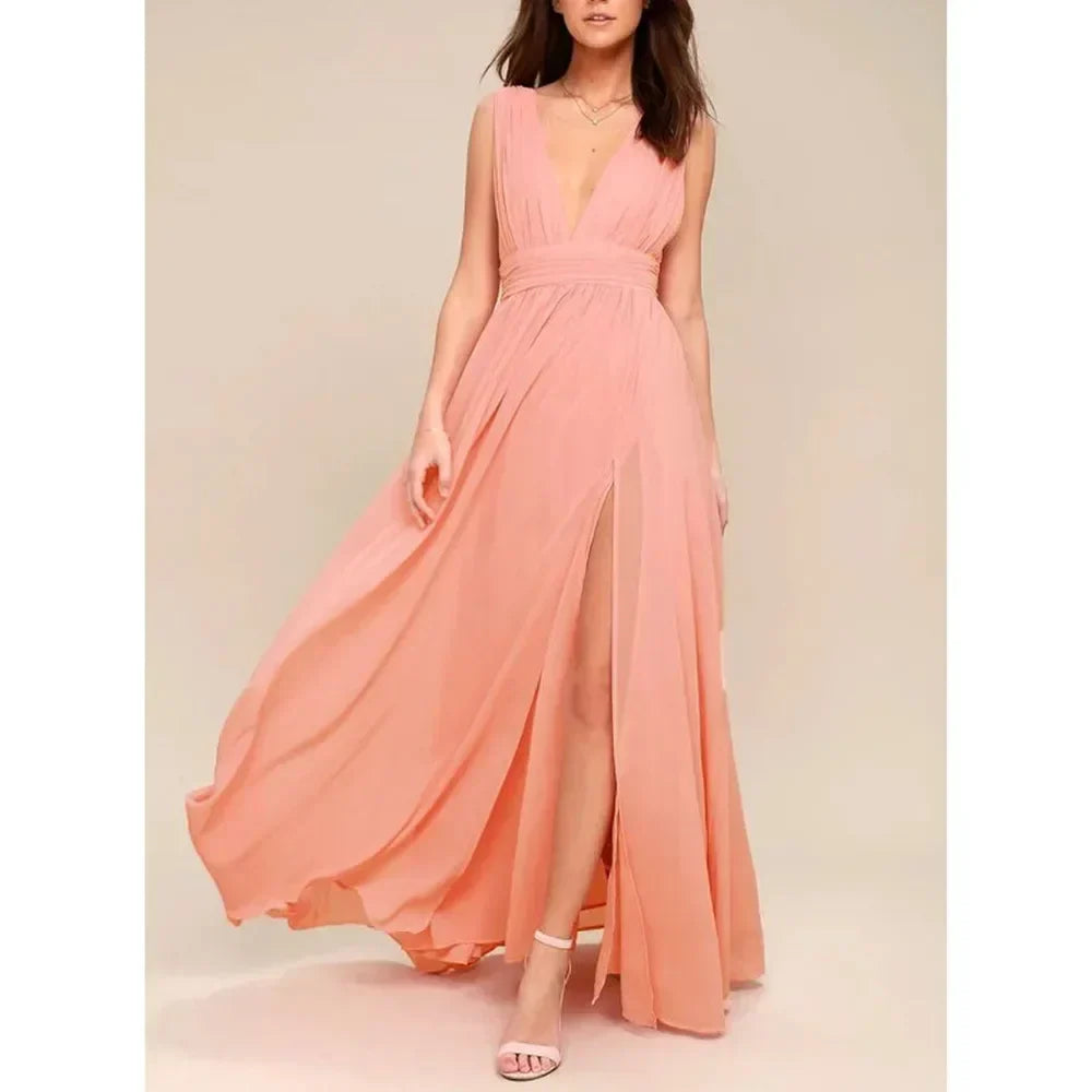 Chiffon V-Neck Sleeveless High-Slit Maxi Gown 14