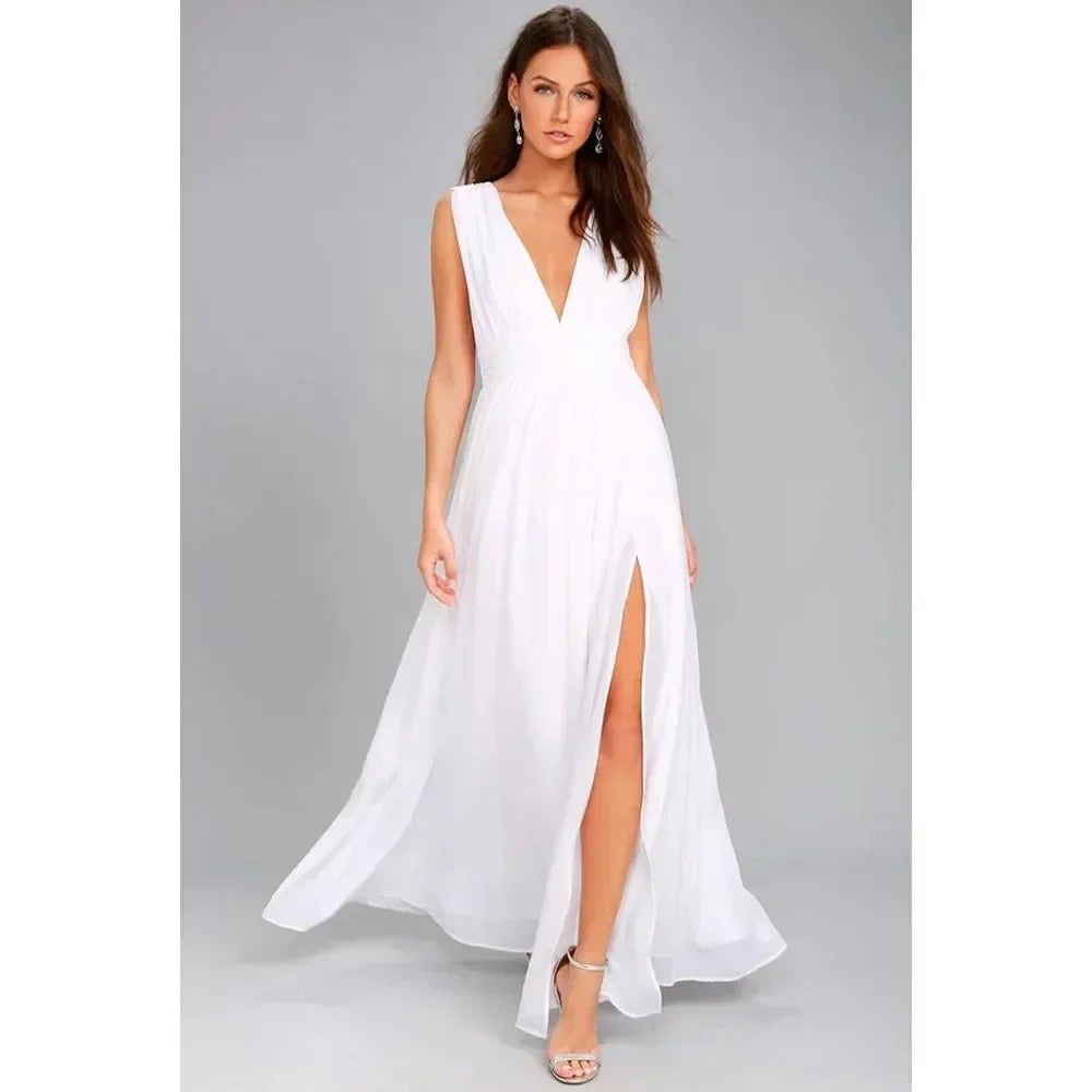 Chiffon V-Neck Sleeveless Maxi Gown