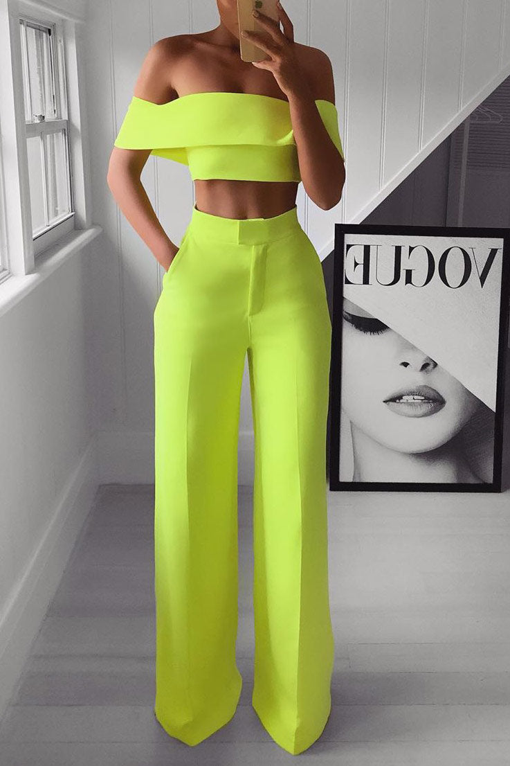 2 Piece Set Clothes Wide Leg Pant Suits Cropped Top + Long Pants