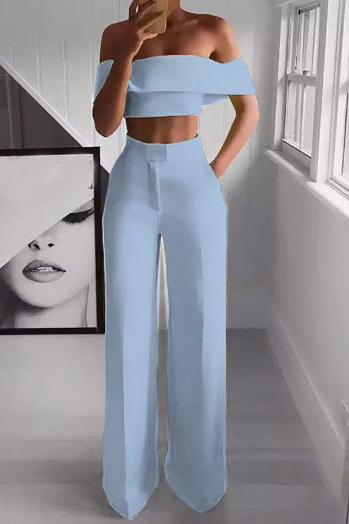 2 Piece Set Clothes Wide Leg Pant Suits Cropped Top + Long Pants