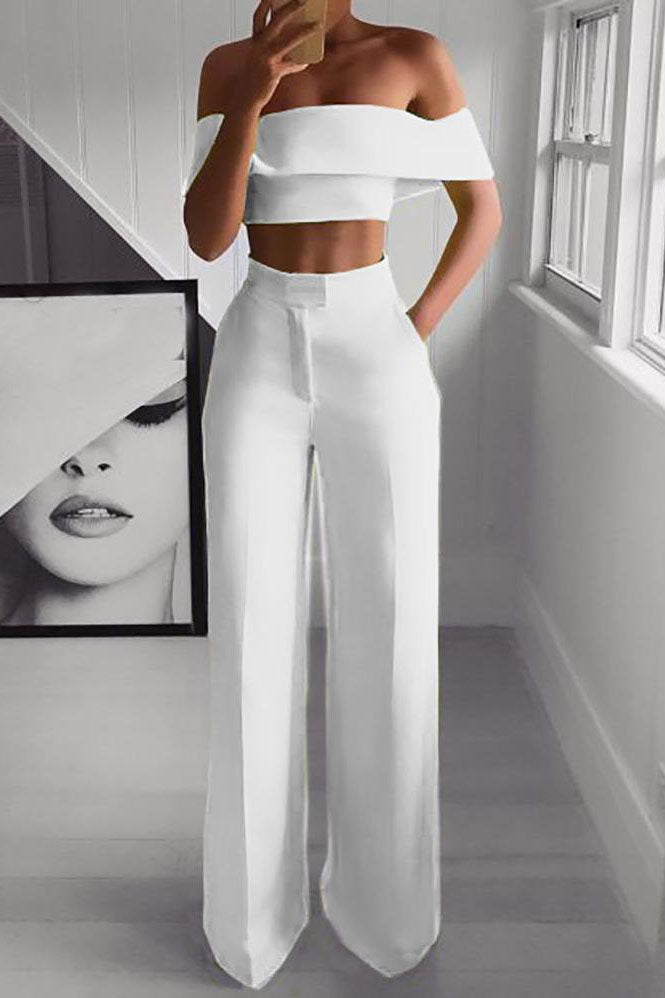 2 Piece Set Clothes Wide Leg Pant Suits Cropped Top + Long Pants