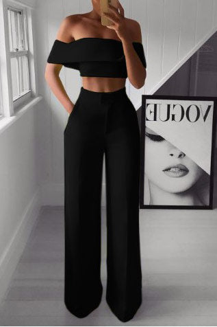 2 Piece Set Clothes Wide Leg Pant Suits Cropped Top + Long Pants