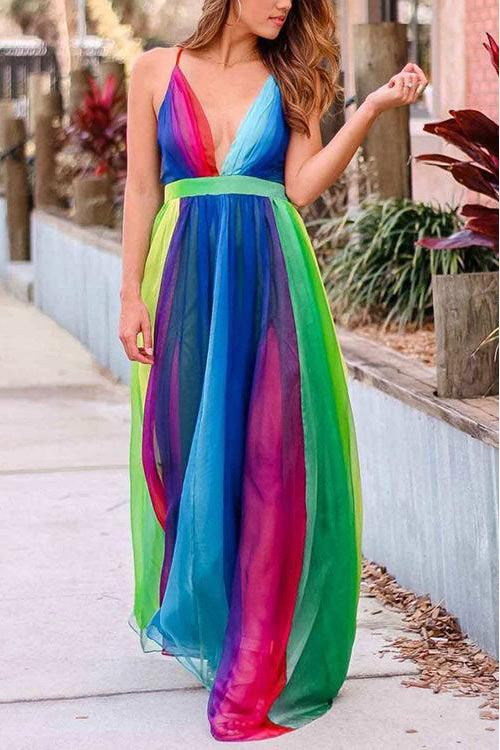 Sexy Backless Colorful A-Line Evening Dress
