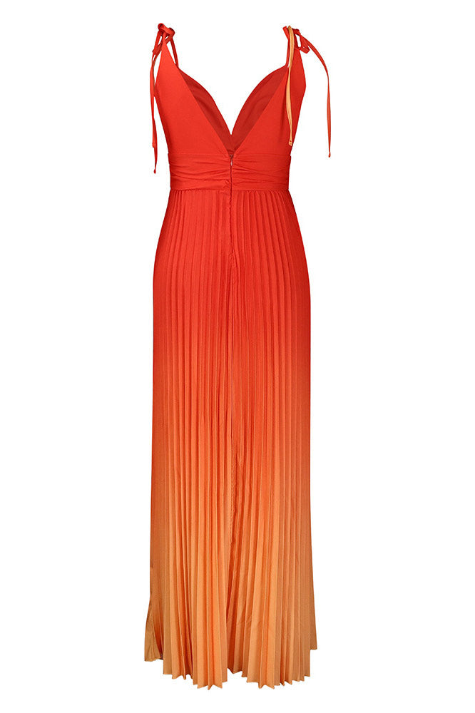 Ombre Pleated Plunge V-Neck Spaghetti Strap Maxi Dress 5
