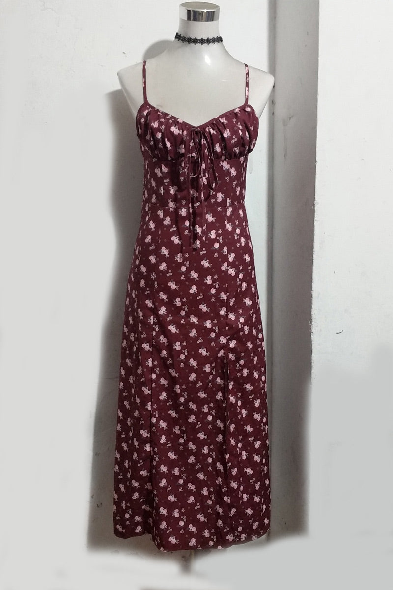 Sexy Burgundy Print High Slit Party Dress Fashionpara