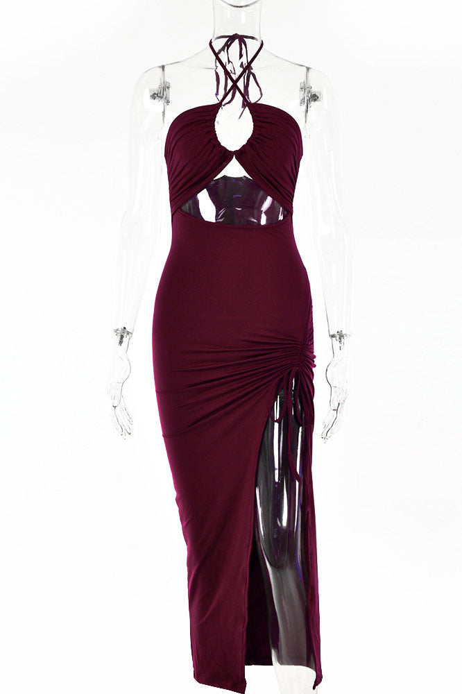 Sexy Cut Out Halter High Split Evening Dress - Fashionpara