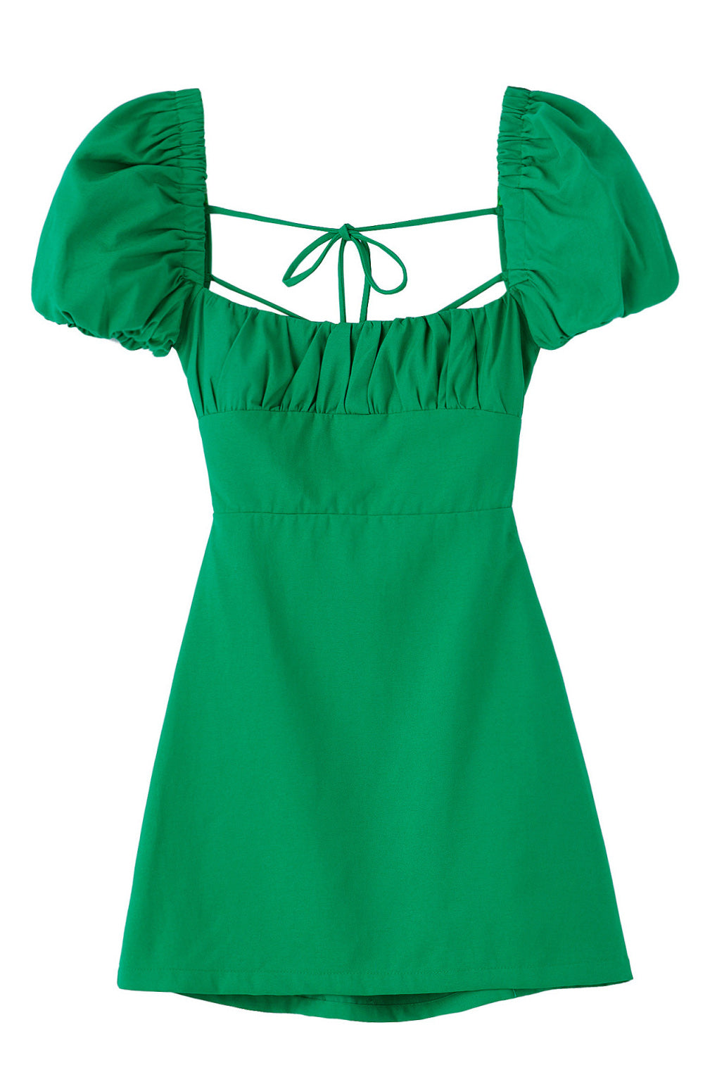 Square-Neck Puff Sleeve Tie-Back A-Line Mini Dress