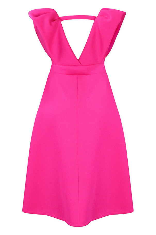 Plunge V-Neck Ruffle-Strap Fit-and-Flare Midi Dress
