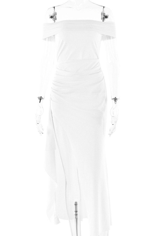 Sexy White High Split Off Shoulder Evening Prom Dress