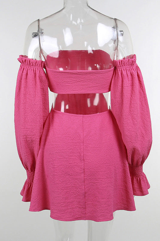 Sexy Hot Pink Off-the-Shoulder Long Sleeve Mini Dress