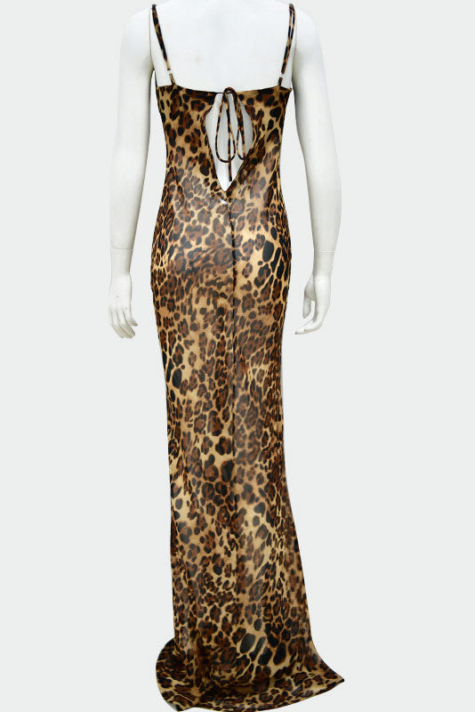 Sexy Leopard Print Backless Evening Dress