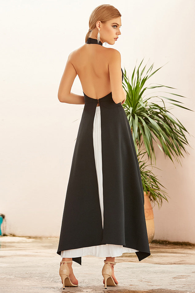 Sexy Open Back Halter White And Black Dress  Fashionpara