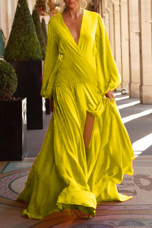 Sexy Orange Long Sleeve High Split Evening Dress