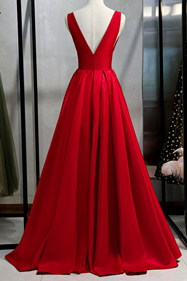 Sexy Plunging Red Backless Evening Prom Dresses - Fashionpara