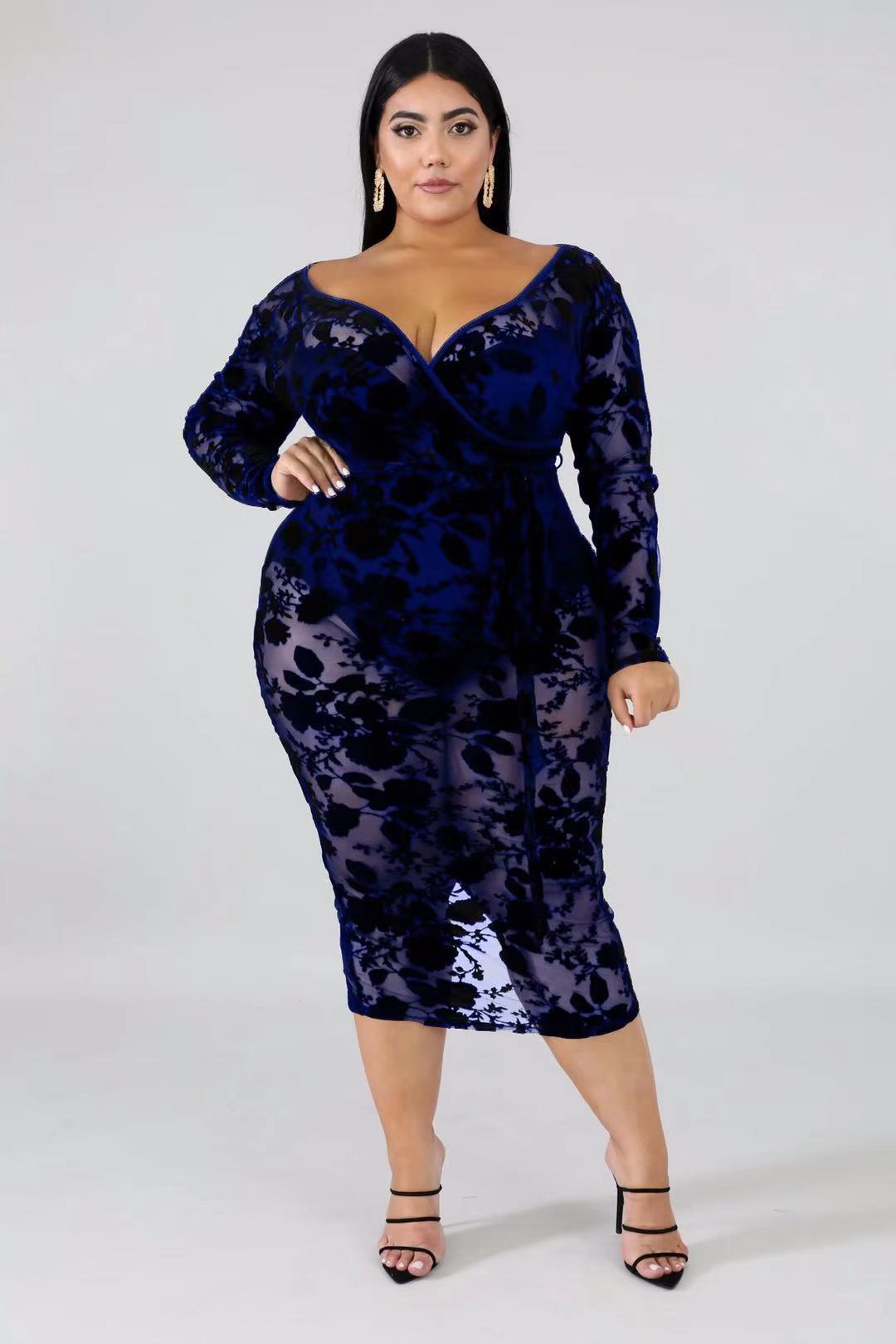 Sexy Plus Size Long Sleeve Lace Cocktail Dress