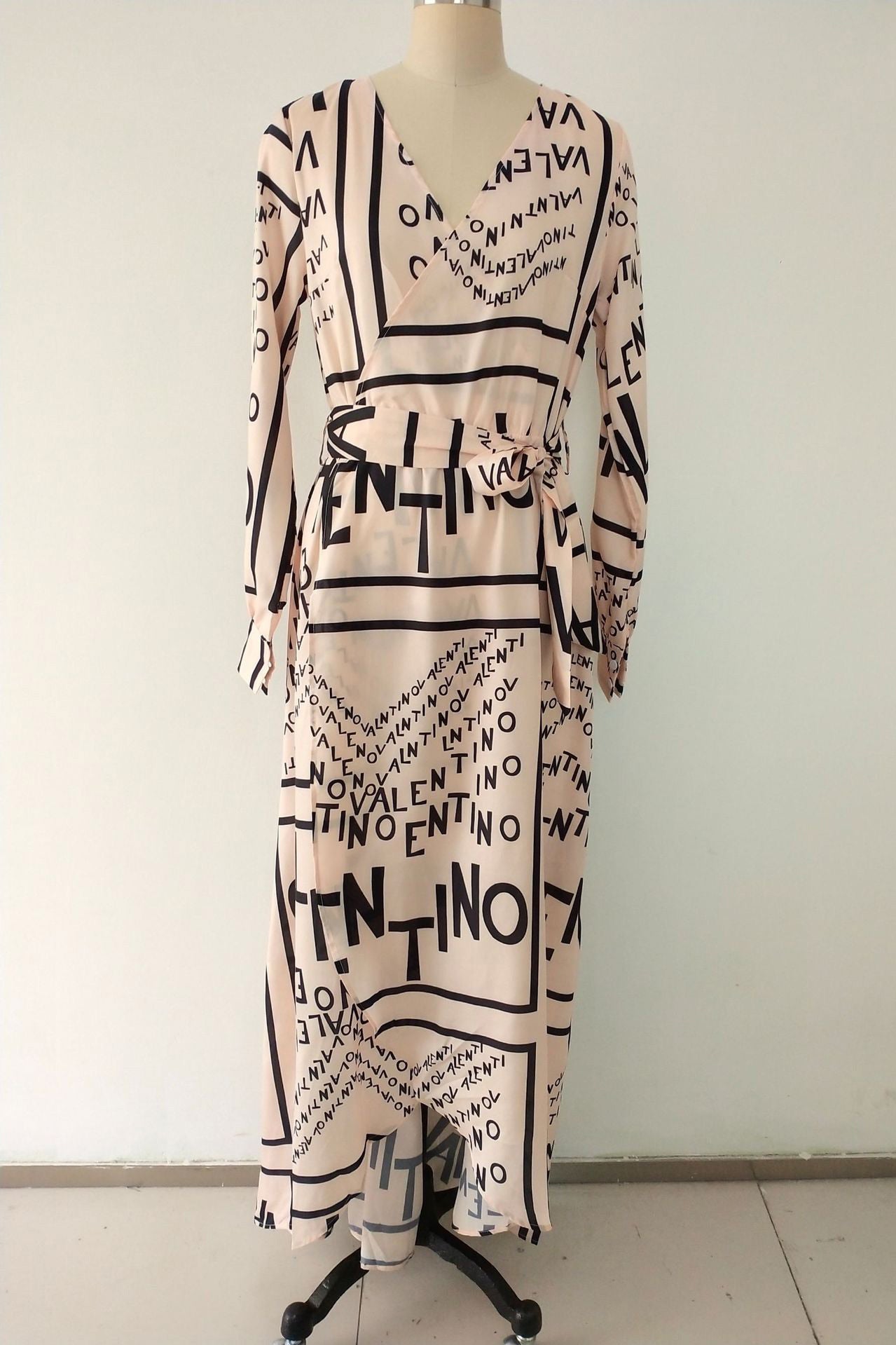 Sexy Print Long Sleeve Wrap Maxi Dress - Fashionpara