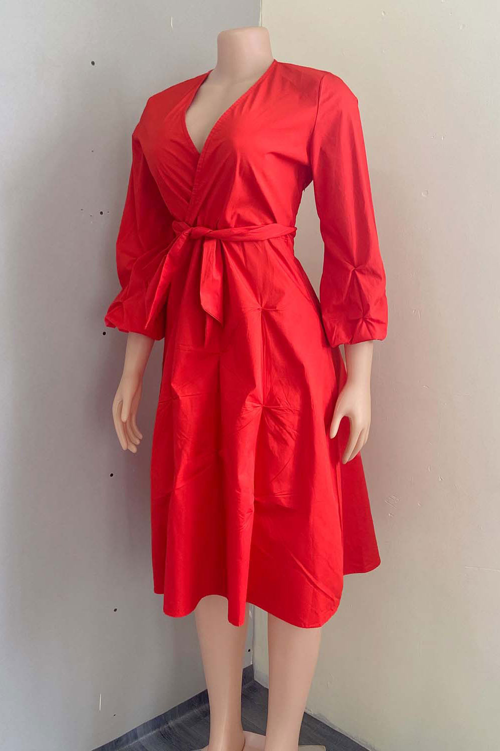 Sexy Red Long Sleeve A-Line Dress Fashionpara