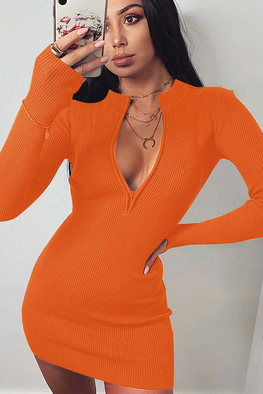 Sexy V-Neck Long Sleeve Casual Mini Dress