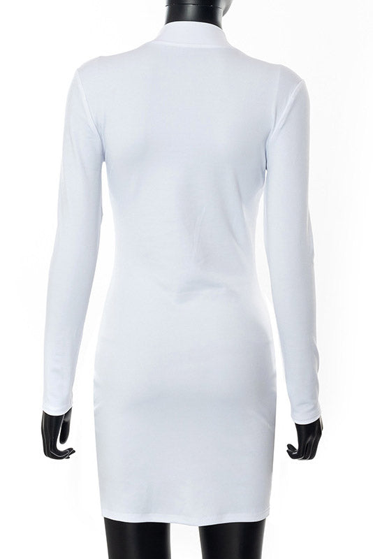 Ribbed Zip-Front Stand Collar Long Sleeve Bodycon Mini Dress 4
