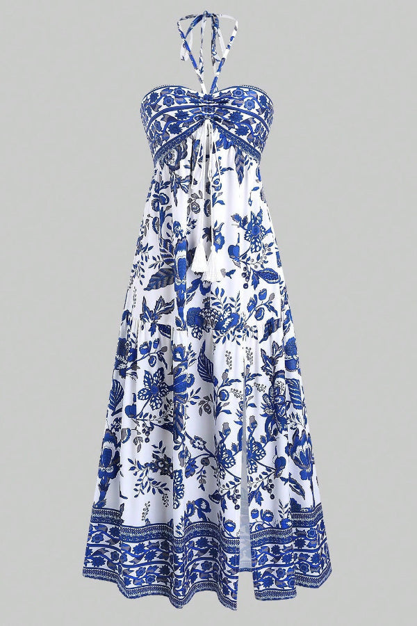 Sexy Midi Halter Printed Maxi Dress