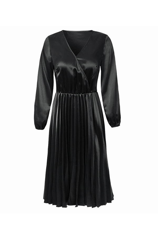 Solid Sexy Ruched V-neck Midi Dress - Mislish