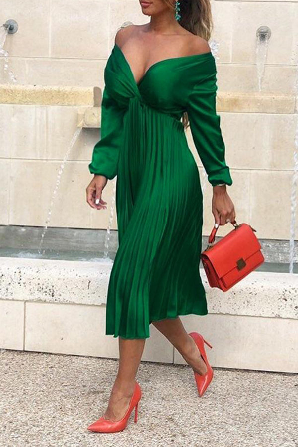 Solid Sexy Ruched V-neck Midi Dress - Mislish