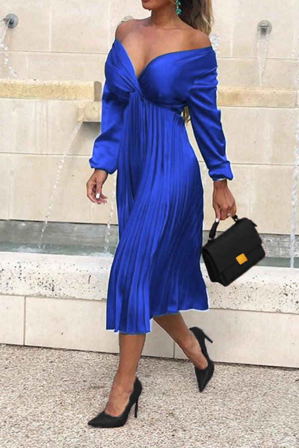 Solid Sexy Ruched V-neck Midi Dress - Mislish
