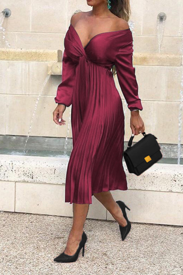 Solid Sexy Ruched V-neck Midi Dress - Mislish