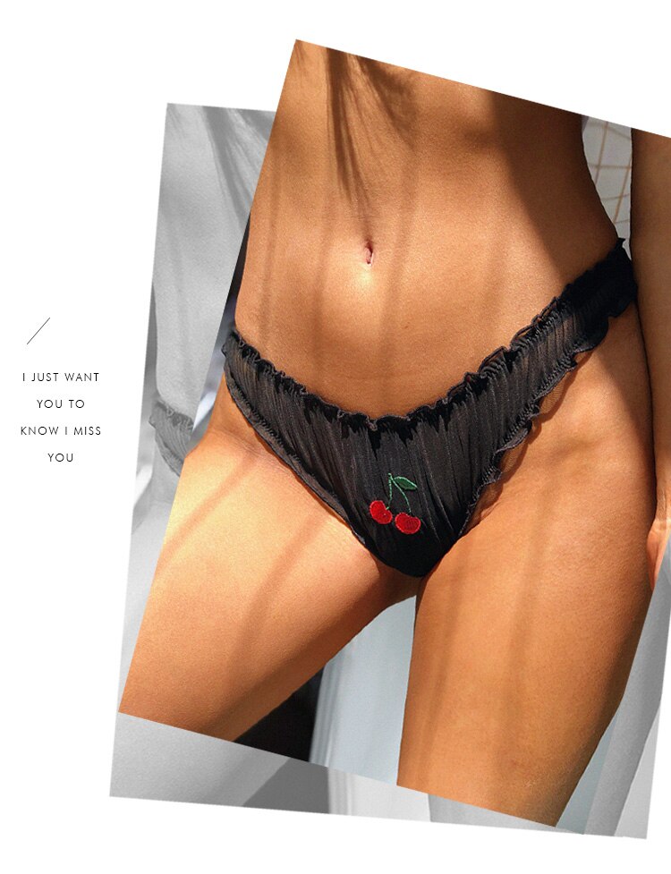2Pcs/Lot Lace Lingerie Temptation Low-waist Panties Fruit Ins Embroidery Transparent Briefs Seamless Underwear