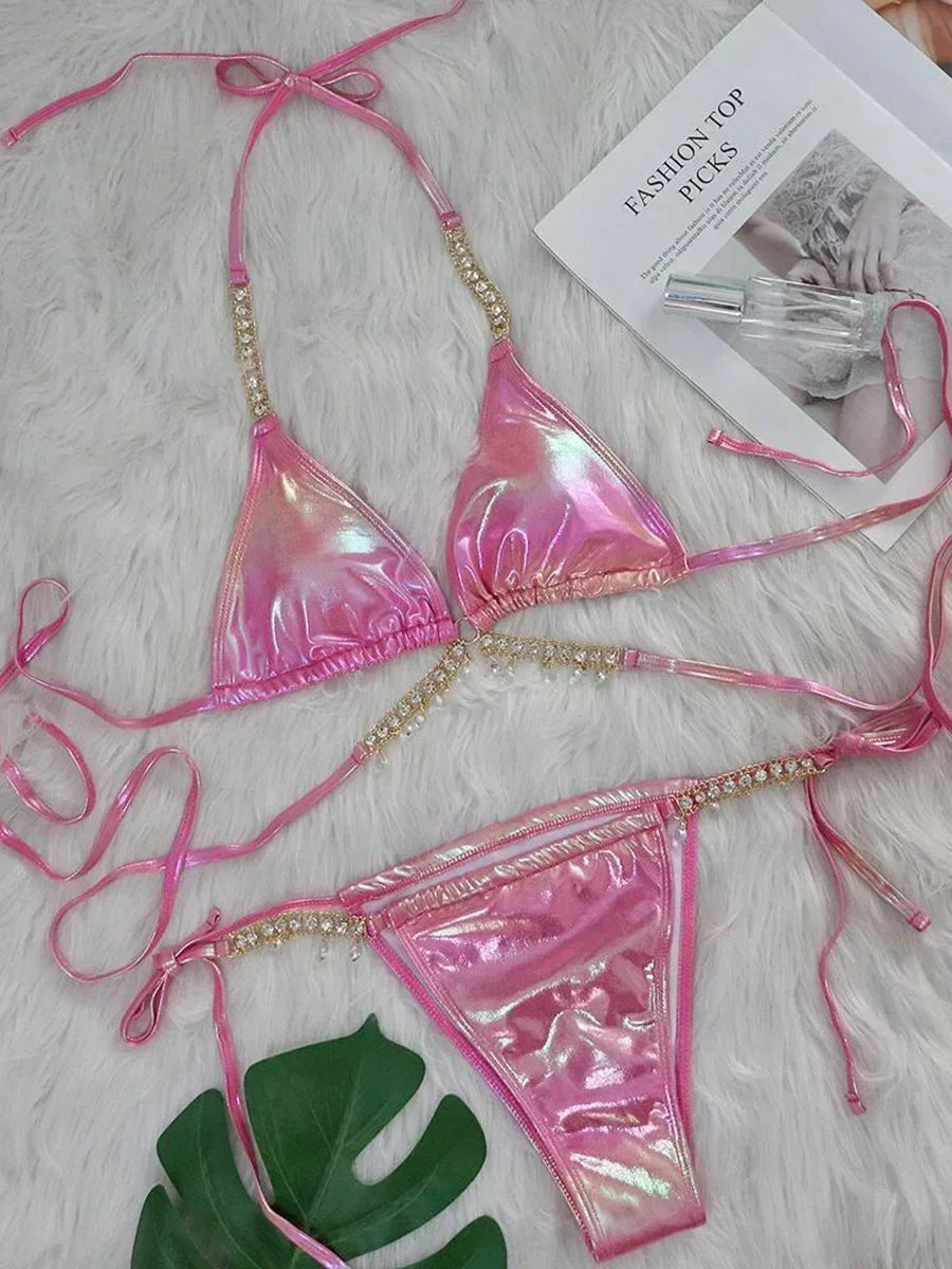 Wrap Around Metal Chains Bikini Set